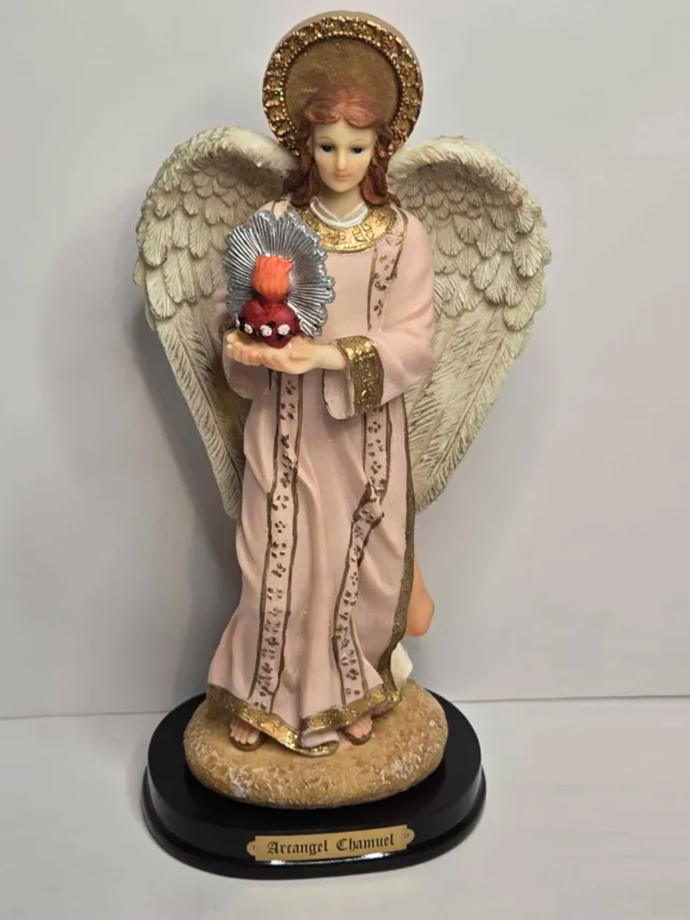 12" Arcangel Chamuel Angel Figurine – Heart of Love Statue – Spiritual Décor